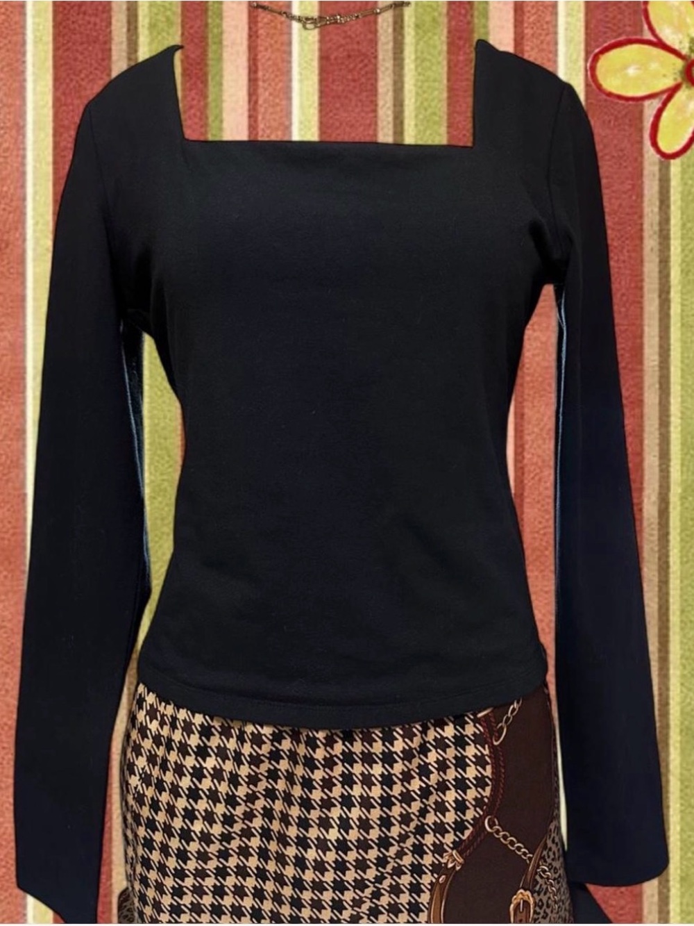 Express Classic Black Square-Neck Long Sleeve Top